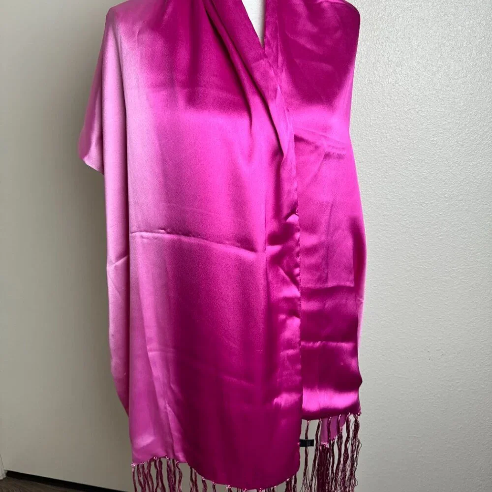 Elegant Pink Large Scarf  100% Silk  Fringe  21